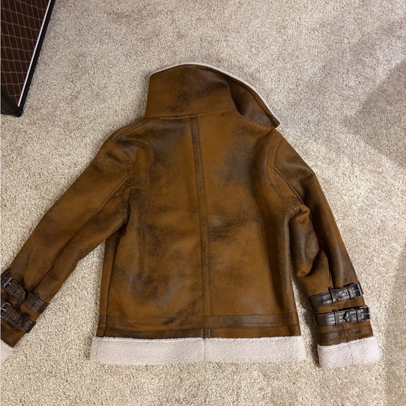 ZARA MEN BROWN FAUX LEATHER CONTRAST DOUBLE COLLAR JACKET 0706/205 M - Picture 5 of 5